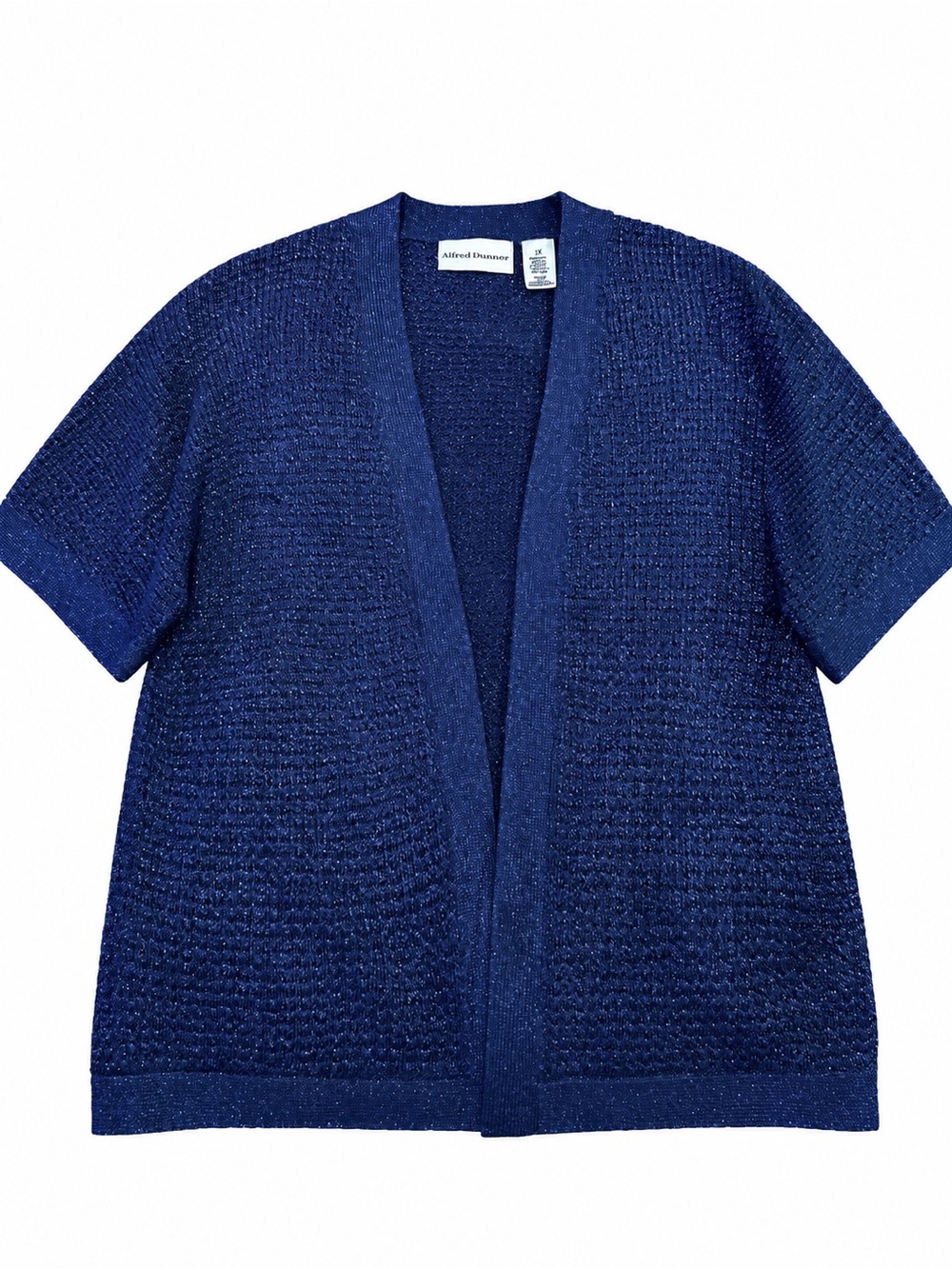 Alfred Dunner Shimmering Blue Open-Front Short-Sleeve Sweater